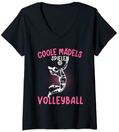 Damen Coole Mädels spielen Volleyball Volleyballer Volleyballerin T-Shirt mit V-Ausschnitt
