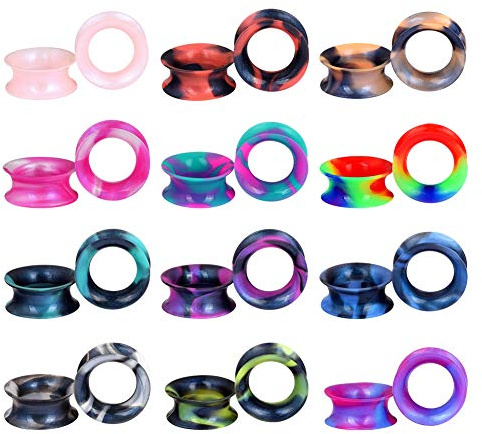 Longbeauty 12 Paare Silikon Flesh Tunnels Double Flared Weich Flexibel Ohr Piercing Expander Stretching 6MM-20MM