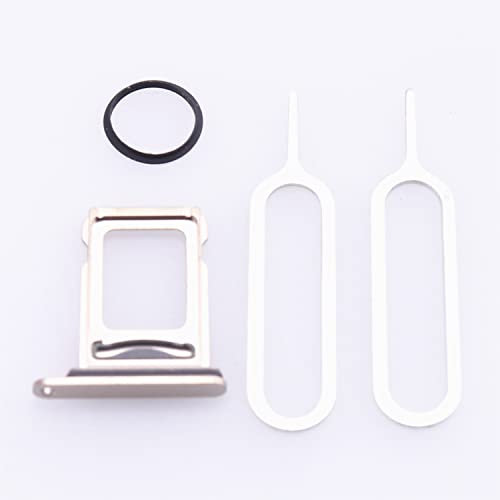 SIM-Kartenfach für iPhone 14 Pro/14 Pro Max Slot Halter Ersatz, (Dual Card Version) mit wasserdichtem Gummidichtungsring + SIM-Kartenfach offener Auswurfstift Gold