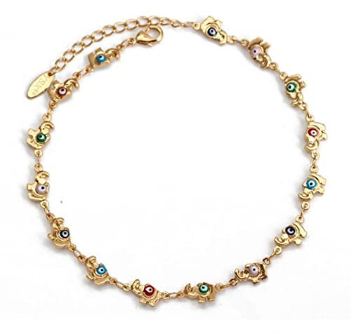 LAYCHEN Tobillera De Ojo Malvado Turco Colorida, Cadena De Pie Ajustable, Pulsera De Tobillo De Elefante para Mujeres Y Niñas, Joyería