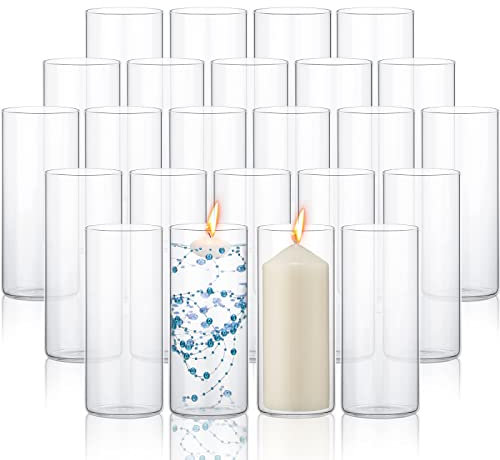 24 Pcs Glass Cylinder Vases for Centerpieces Bulk Floating Candle Holders Glass Table Vases for Wedding Home Formal Dinners Decorations (8 x 3.35 Inch)