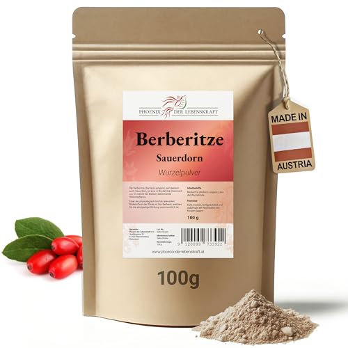 Berberitze Pulver 100g | Berberis vulgaris fein gemahlen & natürlich | Top Premium Qualität aus Österreich | Veganes Nahrungsergänzungsmittel ohne Zusatzstoffe | Sauerdorn, Berberitzenstrauch