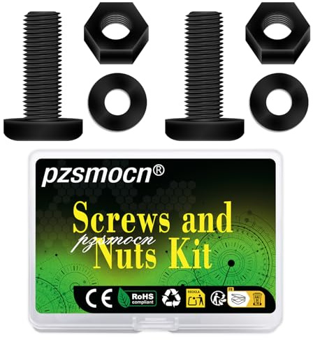 Pzsmocn 90 Piezas/30 Juegos M8*25 mm Tornillos de Cabeza Redonda Cruzada de Nailon Negro Plástico Tuerca Hexagonal con Arandela Aislante, Tamaño Estándar para Bricolaje y Ensamblaje Electrónico.