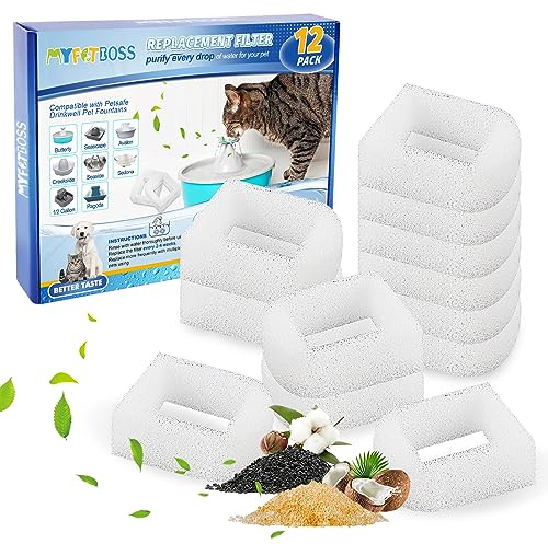 MyfatBOSS Schaumfilter 12 Stück für PetSafe Drinkwell 360 | Verunreinigungen herausfiltern, für PetSafe Edelstahl Trinkbrunnen Wasserbrunnenfilter für Avalon Pagoda für Katzen und Hunde