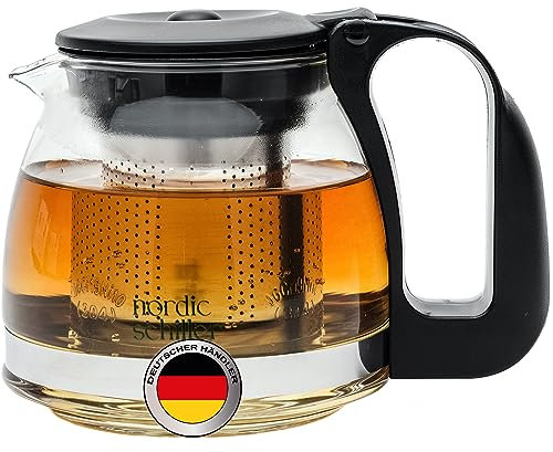 NORDIC SCHILLER Small Glass Teapot, 700ml Heat Resistant Glass Pot with Lid, Teapot with Strainer Insert