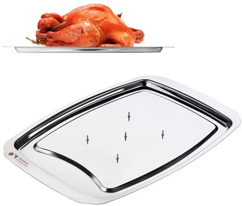 Wrenbury Pro - Bandeja para trinchar carne, bandeja de acero inoxidable con pinchos, plato para trinchar, bandeja de carne con pinchos, 38 cm, perfecta para tallar pavos