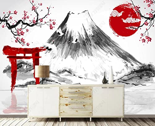 BELOKA Papier Peint Panoramique 3D Noir Et Blanc Mont Fuji Fleur De Prunier Papier Peint 3D Intissé Moderne Décoration Murale