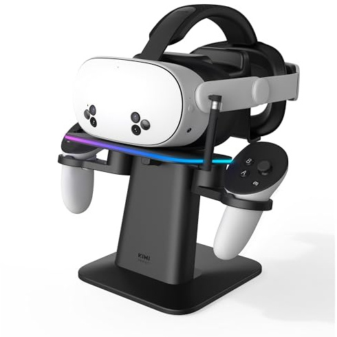 KIWI design Magnet-Ladestation RGB vertikal für Quest 3S/3/2/Pro, Meta-zert | Für Quest 3S/3/2/Pro, magnetisch leicht aufladen, 16 RGB-Modi, platzsparend, kratzfeste Oberfläche, Meta-zertifiziert, sicher