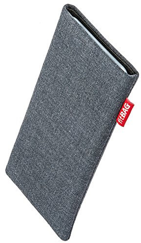 fitBAG Jive Grau Handytasche für Apple iPhone 15 Pro Max Tasche aus Textil-Stoff mit Microfaserinnenfutter | Hülle mit Reinigungsfunktion | Made in Germany