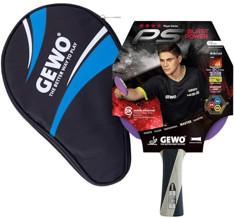 GEWO PS Blast Power Tischtennisschläger & GEWO Tischtennisschläger Hülle mit Ballfach blau - ITTF genehmigter Profi-Tischtennisschläger, konkav, 1,8mm Schwamm