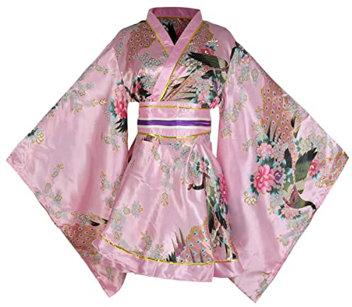 Generic Kimono corto sexy da donna, per adulti, con stampa di Yukata giapponese, abito con cintura, 27# Rosa, Etichettalia unica