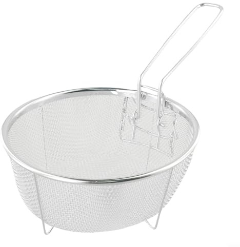 Panier à friteuse rond en acier inoxydable avec poignée amovible (23 x 23 cm)