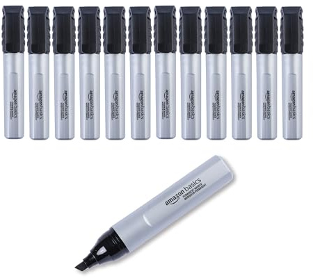 Amazon Basics Lot de 12 marqueurs permanents à grande pointe biseautée, noir