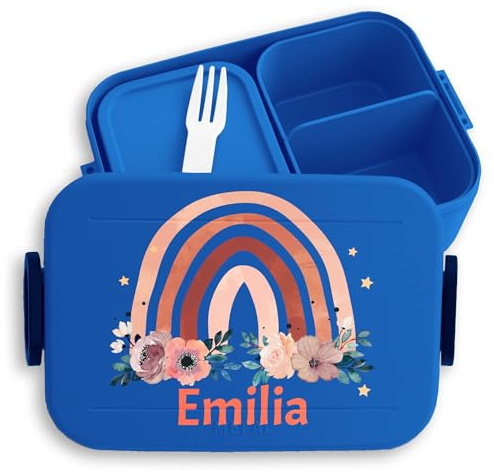 Kinder Bento Box Midi Lunchbox für Mepal Bentobox - Brotdose Regenbogen Vesperbox Rainbow Jausenbox I - 900 ml - Blau - brotbüchse mädchen schule personalisierte vesperdose personalised kita