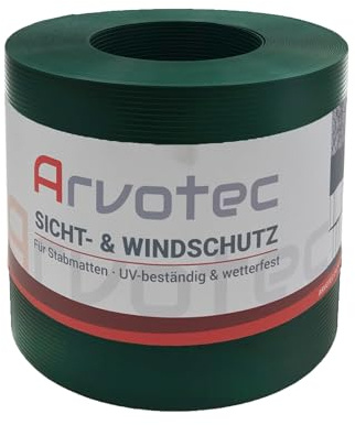 Arvotec Sichtschutz Rillen-Optik, 25 Meter, zur Anbringung an Doppelstabmatten, Lärm-, Sicht- & Windschutz - einfache Montage, ohne Werkzeug - 1,25 mm Materialstärke (Grün - RAL 6005)