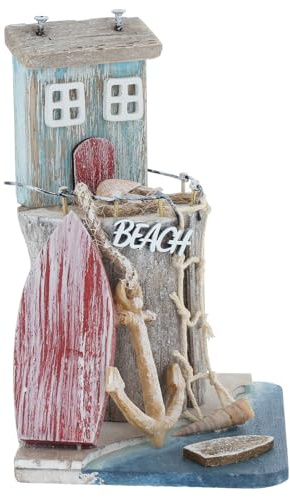 Shudehill Giftware Sandy Bay Standing Beach House Ornament - Rustic Design with Lighthouse and Anchor