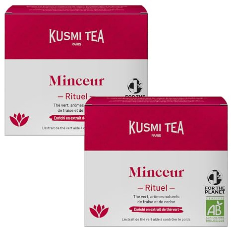 Kusmi Tea - Rituel Minceur Bio - Lot de 2 boîtes - Thé Minceur - Enrichi en Extrait de Thé Vert - Facilite la Perte de Poids - Fraise et Cerises - 2x18 Sachets de Thé