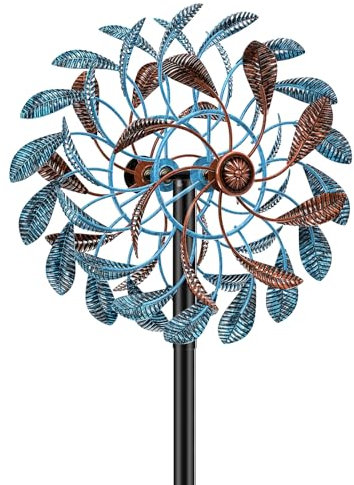 Gouisalin Girandole a vento decorative da giardino, Mulino A Vento in Metallo Scultura a vento, Grandi impermeabili decorazione artistica per patio,34CM*160.5CM(Blu)