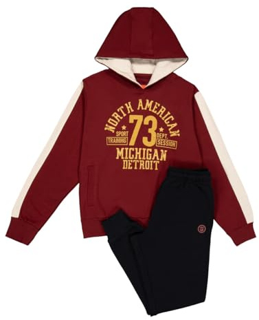 ALPHADVENTURE - Chándal Niño Completo, Conjunto Deportivo, Set 2 Piezas Sudadera y Pantalón Deportivo, Chándal para Colegio - Tallas desde los 6 hasta los 14 años. (14 Años, Rojo oscuro y Negro)