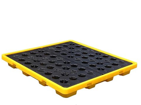 Stapelbares Gittertablett, auslaufsichere Industrielager-Auffangplattform, modulare Ölfass-Kapazitätspalette mit Auslass und Abfluss(150L-130x130x15cm)
