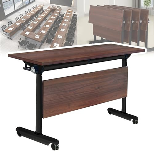 EAHKMETQ Klappbarer Konferenztisch, Faltbarer Konferenzraum, Schulungsraum, mobiler Klapp-Schulungstisch, großer rechteckiger Besprechungs- und Seminartisch mit Rollen, rechteckiger modular