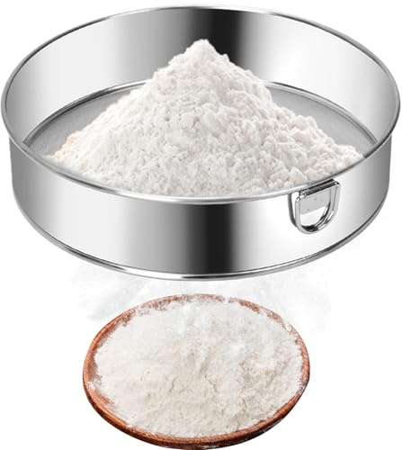 Fine Mesh Sieve Stainless Steel Round Flour Sifter with Hanging Rings, 8 Inch Fine Mesh Strainer for Baking Straining Powdering Sieve Strainer, Ultra Fine Mesh Strainer