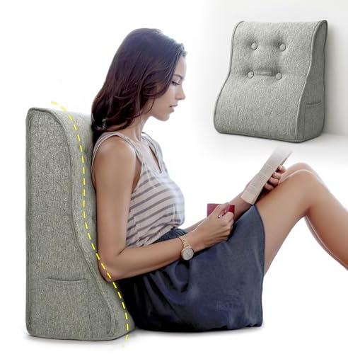 Daneey Lesekissen zum Sitzen im Bett für Erwachsene, Rückenstützkissen für Sofa, Schaumstoff-Keilkissen für Nacken, Lendenwirbelsäule, Rücken, Grau, 50,8 x 22,9 x 55,9 cm