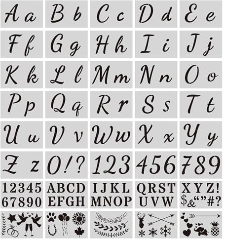 40 Stück Buchstaben Schablone - 128 Designs Malschablonen, Kunst Alphabet Schablonen, Schablone Zahlen Buchstaben, Letter Templates für DIY Malerei Holz Wand Papier, Kinder DIY Malerei Bastelzubehör