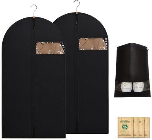 2 Stück Kleidersack 120 x 60cm + 1 Schuhbeutel + 4 Trockene Beutel,Kleidersäcke mit Reißverschluss,Anzugtasche Herren,Kleiderschutzhülle,Kleiderhülle,Kleidersack Anzug Schutzhülle Mottensicher