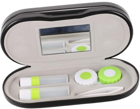 PACKOVE Portable Double Case for Glasses and Contact Lenses with Built-in Mirror and Tweezers for Everyday Use Black