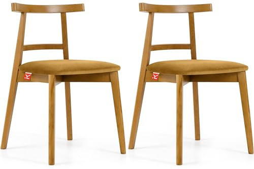 konsimo Holzstuhl Esstischstühle LILIO, Holzstühle, Polsterstühle 2 St. - hergestellt in der EU, Vintage-Stil, Massivholzrahmen aus Buche (Gelb/Helle Eiche | Gelb, 2 Stühle)