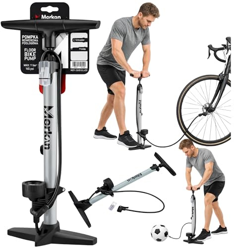 Merkan Pumpe mit Manometer, Bodenpumpe, Fahrrad, Werkstatt, Fahrrad Auto, Für 11 BAR 160 PSI