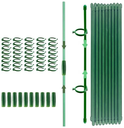 (130 piezas) Soporte para plantas, ayuda de enrejado, paquete de 20 soportes para plantas, equipado con 40 mosquetones, con 20 tubos de extensión, soportes para plantas