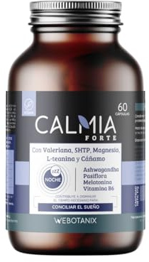 WeBotanix | Calmia Noche Forte | Fórmula Avanzada con Melatonina 1,9 mg, 5-HTP, Ashwagandha, Magnesio y Valeriana | Conciliación del Sueño y Relajación Natural | 60 Cápsulas | Vegano