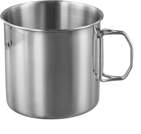 260350660ML Tasse légère en acier inoxydable avec poignée pliable, idéale pour le camping et les aventures en plein air (660 ml)