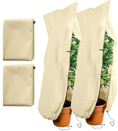 2 Piezas Protectores de Invierno para Plantas Grandes, 80x120cmCubre Plantas Invierno con Cremallera & Cordón, Cubiertas de Protección de Plantas para Flores Árboles Arbustos