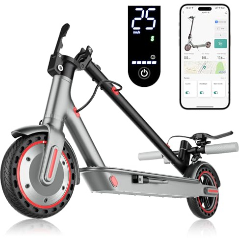 Aimittie Electric Scooter for Adults, 8.5 Tires, Powerful 350W Motor, Max 35KM Long Range, Top Speed 25Km/h, Lightweight and Foldable Scooter, Dual Lighting System and Drum Brake, Smart APP Control