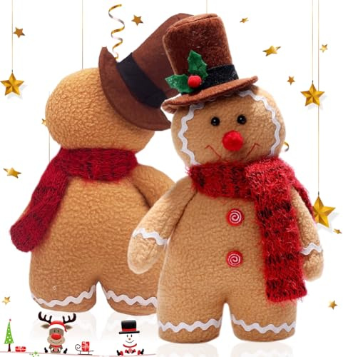 SYTTNUM Lebkuchenmann Plüsch Kuscheltiere Weihnachten Plüschtier Kissen Puppe Ornament Weihnachten Lebkuchenmann Weihnachts Dekoration Geschenk für Kinder, 30 cm