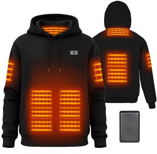 Moteoza Beheizbarer Hoodie für Männer und Frauenmit Fleece-Futter 7.4V Akku 16000mAh & 6 Heizzonen 3 Temperaturstufen Herren-Winter-Sweatshirt-Jacke