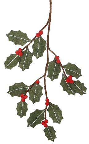 Heaven Sends Hojas de acebo de fieltro verde y ramas de bayas rojas, 68 cm, decoración navideña artificial para puertas, paredes, guirnaldas y exhibiciones festivas de Navidad
