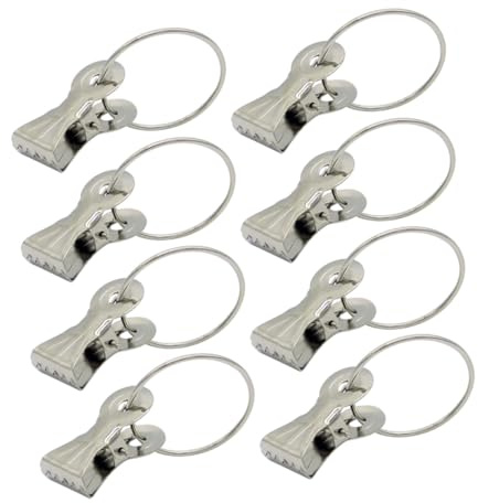 BAZEITFLOW Anillas De Cortina con Clip De Acero Inoxidable Grueso Plateado, 20 Unidades, Gancho Resistente para Barra Romana, Uso Doméstico En Baño y Dormitorio