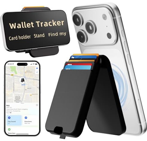 NavmmSenn for Magsafe Wallet with Find My Wallet Tracker, Magnetic Phone Wallet for iPhone 17/16/15/14/13/12 Series, RFID Blocking, 6 Cards Holder with Adjustable Stand, Adhesive Ring, Black