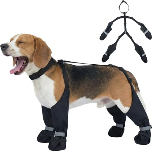 IECOii Hundtossor med justerbara hängslen för utomhusäventyr – reflekterande tassskydd för regn, snö och lera, halkfria och smutssäkra stövlar leggings, vattentäta hundskor, svart, storlek L