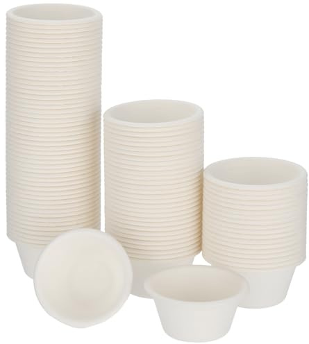 Calolin 24 Pcs 2 Oz Disposable Paper Ramekins, 2.4 x 1.3 in White Sustainable Condiment Pots, Microwave Safe Sauce Ramekins, Pre-Leak Dip Bowls for To-Go Catering, BBQ, Picnic, Office