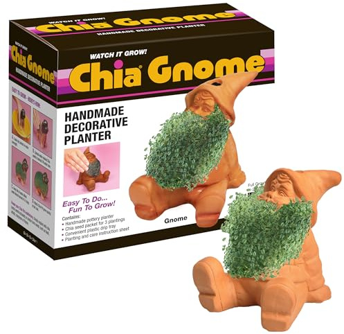 Chia Pet Gnome with Seed Pack, Decorative Pottery Planter, Easy to Do and Fun to Grow, Novelty Gift, Perfect for Any Occasion