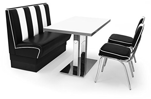möbelland24 American Diner Sitzgruppe: Sitzbank Viber2 120cm + Diner Tisch + 2X Retro Stuhl