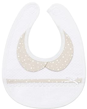 Filet - Lätzchen für Neugeborene aus Weichem Weißem Stoff, Aida-Tasche zum Besticken, schützt die Kleidung des Babys vor dem Füttern und Spucken, 100% Made in Italy, Weiß und Beige