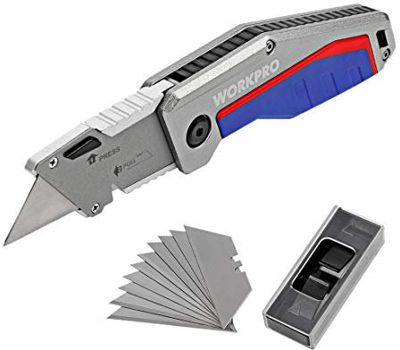 WORKPRO Coltello Taglierino, Coltello Portabile, Cutter Multifunzione con 10 Lame di Ricambio