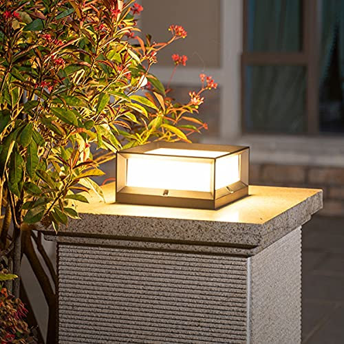 FREEDL LED Lampe de Pilier Exterieur Carrée Moderne E27 Aluminium Lampe Pilier Portail Extérieur IP55 Étanche, Noir Lampadaire de Jardin Lanterne Lampe de Chemin Cour Terrasse Patio Luminaire Borne,S