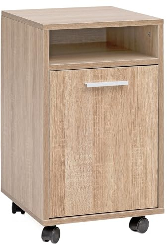 FineBuy Rollcontainer 33x38x60 cm Holz mit Tür und Ablage | Schreibtischcontainer mit Türfächern, Beistellcontainer passt unter den Schreibtisch, Bürocontainer